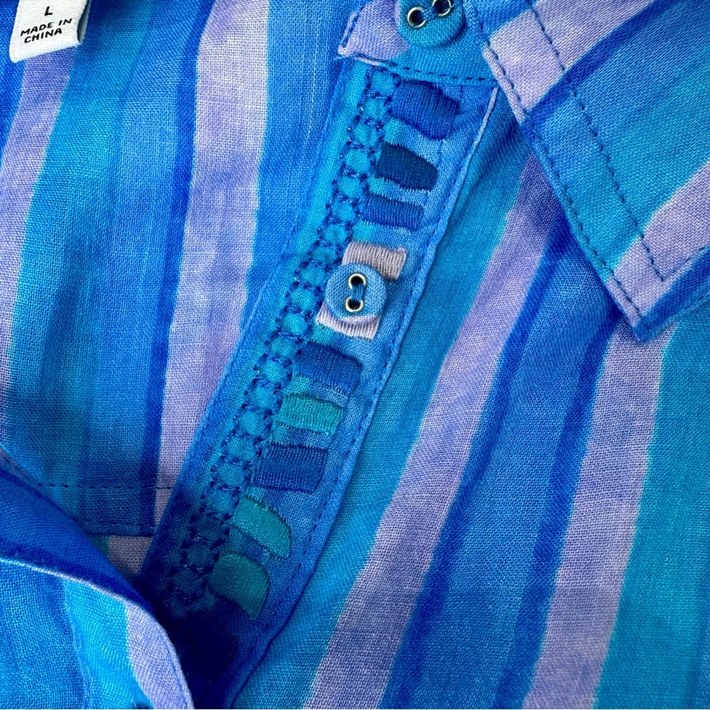 Johnny Was. Oslo Striped Linen blouse, blue/lavender. SZ L. Like new! Worn once. - Picture 6 of 11